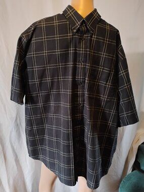 Roundtree & Yorke | Black & Brown Square Print Easy Care Dress Shirt | XL | Shor